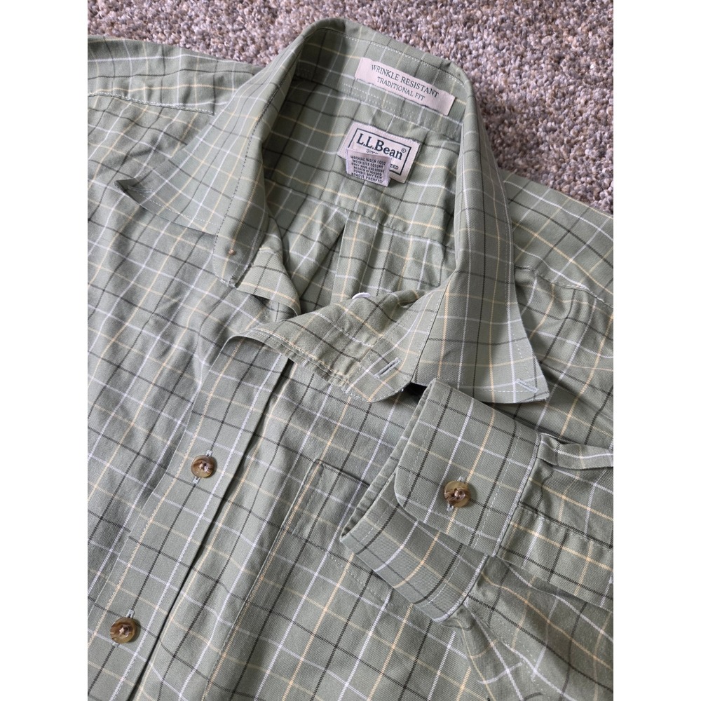 LL Bean Mens XL Tall Wrinkle Resistant Traditional Fit Plaid‎ Button Down Shirt